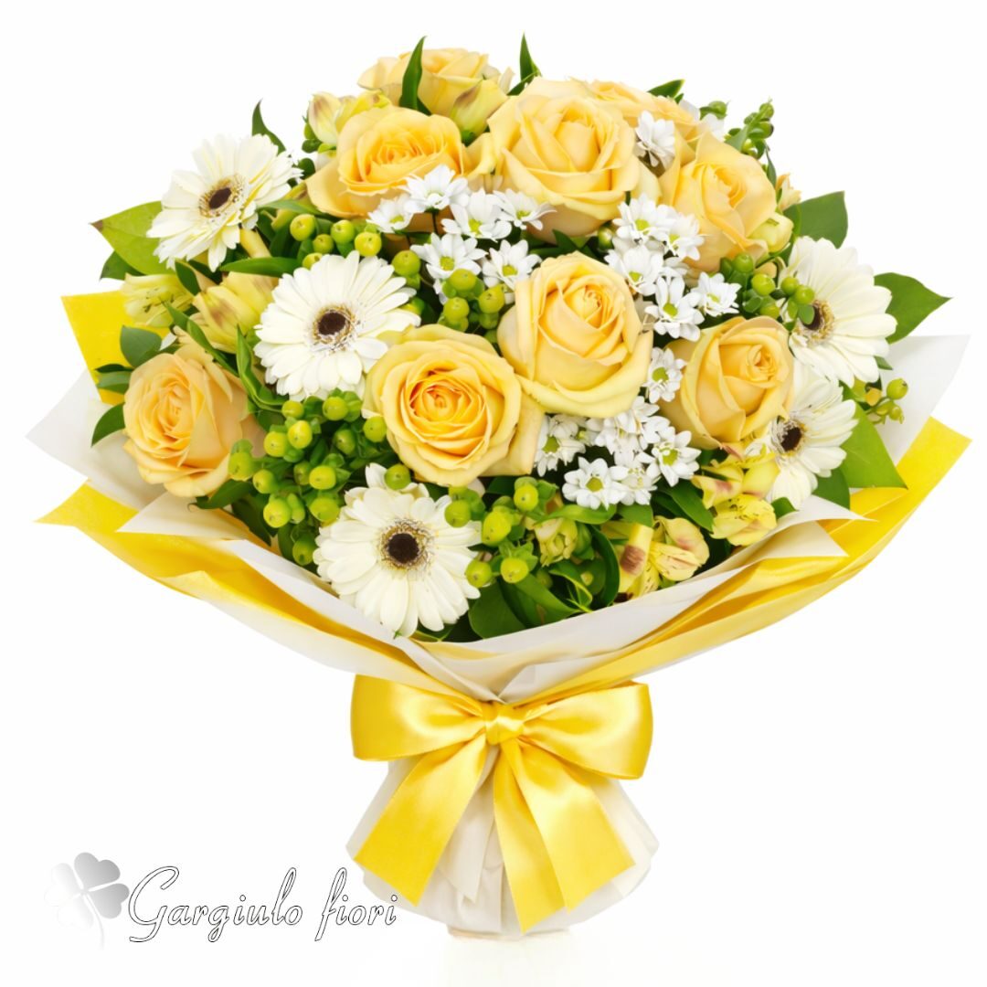 Bouquet di rose e gerbere gialle